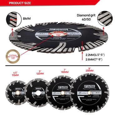 DT-DIATOOL Diamond Turbo Saw Blade for Cutting Tile Porcelain Ceramic Granite Marble 4.5"/5"/7"/9"