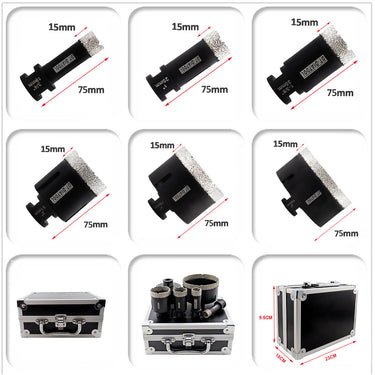 DT-DIATOOL Diamond Drilling Bits Kit with 5/8-11 Thread for Porcelain Tile Marble Granite 6pcs/box Dia 19/25/35/51/76/102mm
