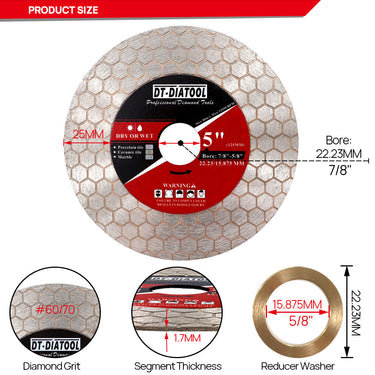 DT-DIATOOL Dry Hexagon Double Sided Diamond Cutting Grinding Blade for Ceramic Tile Marble 5"/125mm