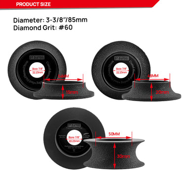 DT-DIATOOL  Diamond Grinding Wheel Demi-bullnose Edge Profile Vacuum Brazed 1pc or 2pcs Dia 85mm for  Granite Marble Ceramic Quartz  Stone Grinding Disc