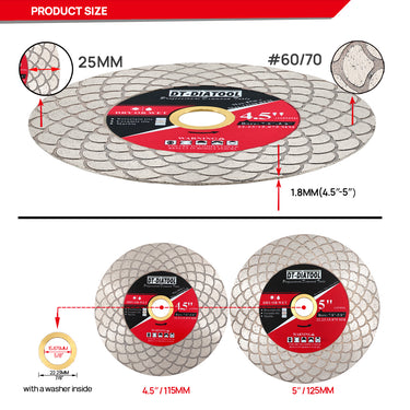 DT-DIATOOL Diamond Cutting Grinding Disc 1/2/3/5pcs 115/125mm  Fan-shaped Double-sided For Ceramic Porcelain Tile  Marble Saw Blades