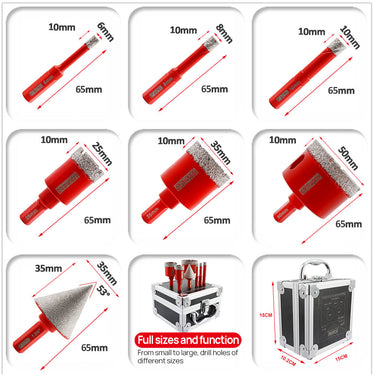 DT-DIATOOL Diamond Drilling Core Bits with Box 7pcs Dia 6/8/10/25/35/50mm drill bits+35mm Chamfer Bit for Porcelain Tile Marble Granite with Triangle Shank