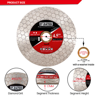 DT-DIATOOL Dry Double-Side Diamond Cutting Grinding Blade for Ceramic Tile Marble 4.5"/115mm