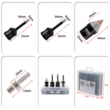 DT-DIATOOL Diamond Drill Bit 4pcs/set Dia 6/6mm+20mm Chamfer Bit+Hexagon Adapter Granite Marble Porcelain Hole Saw 5/8-11 Thread