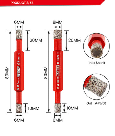 DT-DIATOOL Double Ended Dry Diamond Drill Core Bits for Tile Ceramic Granite Marble Size 6-6/8mm