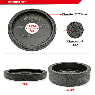 DT-DIATOOL Vacuum Brazed Diamond Flat Grinding Wheel for Grinding Marble Granite Quartz Ceramic Stone Dia 3"/75mm