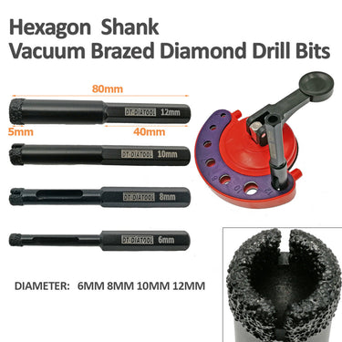 DT-DIATOOL Vacuum Brazed Wet Diamond Drill Bits Hexagon Shank for Granite Marble Masonry Concrete Ceramic Size 6/8/10/12mm 2pcs