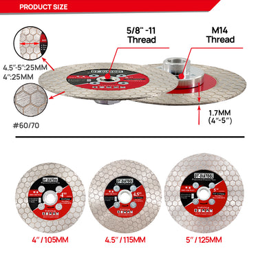 DT-DIATOOL Diamond Hexgon Double Sided Cutting Grinding Disc  Dia 4"/4.5/5" for Marble Porcelain Ceramic Tile with 5/8"-11 or M14 Flange