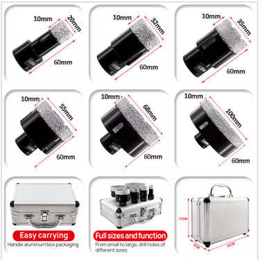 DT-DIATOOL Diamond Drilling Bits Kit with M14 Thread for Marble Granite Porcelain Tile 6pcs/box Dia 20/32/35/55/68/100mm