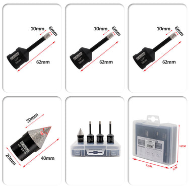 DT-DIATOOL Diamond Drill Bits 4pcs/set Dia 6/6/6mm+20mm Chamfer Bit Porcelain Granite Marble Vacuum Brazed Hole Saw 5/8-11 Thread