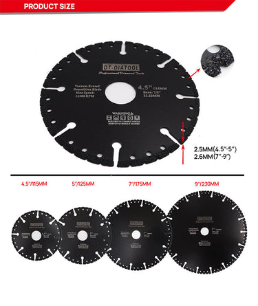 DT-DIATOOL All-Purpose Diamond Saw Blade Vacuum Brazed Diameter 4.5'' 5'' 7'' 9'' for DIY Fire Fighter Rescue Team Demolition Contractors