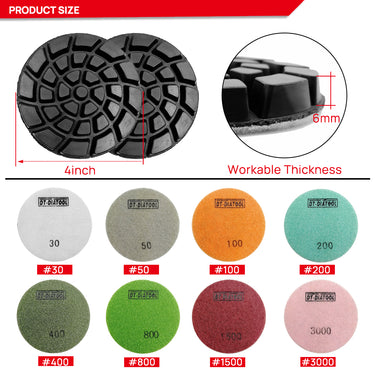 DT-DIATOOL Diamond Concrete Polishing Pads 9pcs/set Diameter 4"/100mm Grit #30-3000 for Concrete Cement Terrazzo Sanding Discs