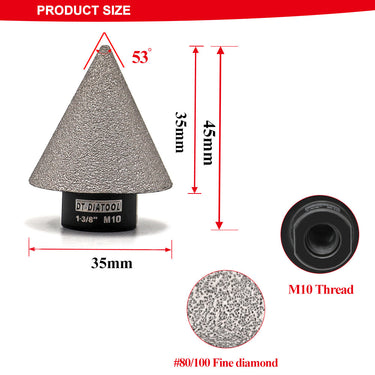 DT-DIATOOL  Diamond Chamfer Finger Bits 1pc Dia 35/50mm With M10 Thread Enlarge Shape Round Bevel Existing Holes  Ceramic Tile Porcelain
