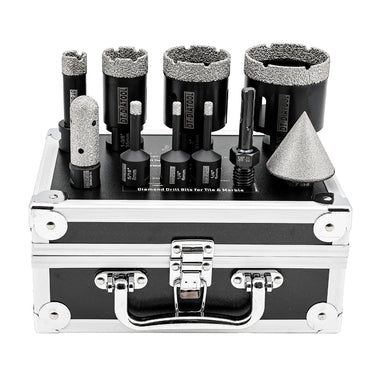 DT-DIATOOL Diamond Tile Hole Saw Kit 10-Pack Diamond Core Drill
Bits Set 6/6/8/19/35/51/65mm+20mm Diamond Finger Bit+50mm
Diamond Chamfer Bit+SDS Adapter for Porcelain Ceramic Tile Marble
Granite