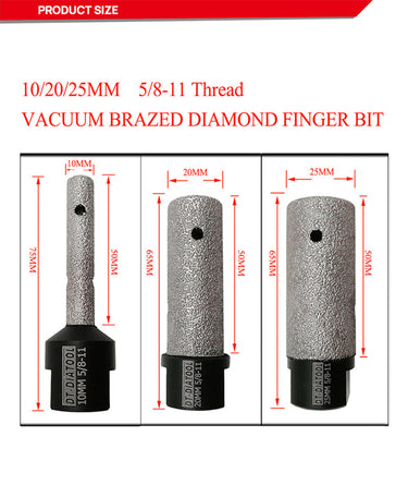 DT-DIATOOL Vacuum Brazed Diamond Finger/Milling Bits  5/8-11 or M14 Thread for Tile Porcelain Hard Ceramic Diameter 10/15/20/25/30/35mm