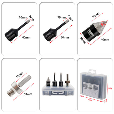 DIATOOL Diamond Drill Bits 4pcs/set 6/6mm Core Bits+20mm Chamfer bit+Hexagon Adapter Porcelain Granite Hole Saw M14 Thread