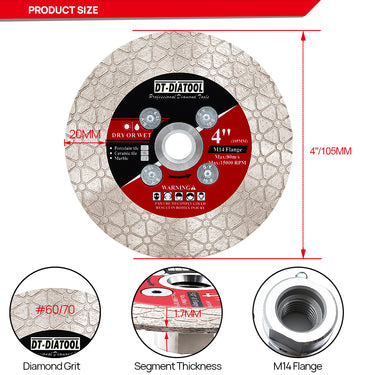 DT-DIATOOL Diamond Cutting Grinding Disc Triangular Double-sided  Dia 4"/105mm Ceramic Tile Porcelain Marble Saw Blade 5/8-11 or M14 Flange
