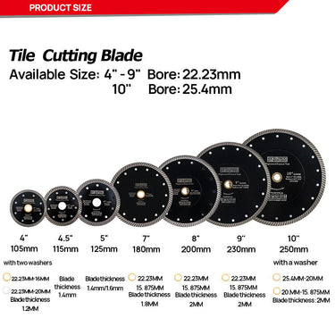 DT-DIATOOL Super Thin Turbo Diamond Saw Blade for Cutting Marble Tile Granite Dia 4''/4.5''/5''/7''/8''/9''/10''