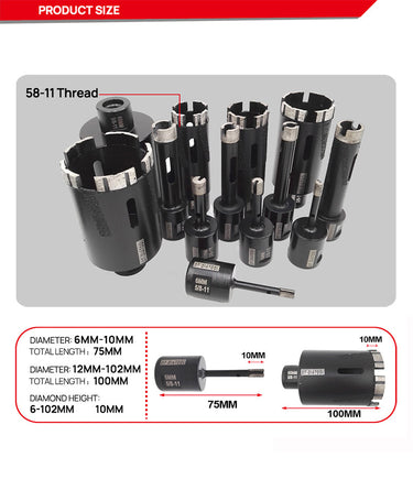 DT-DIATOOL Diamond Drill Core Bit Diam Welded Hole Saw with 5/8-11 Arbor for Granite Marble Stone 1pc 6mm to 102mm