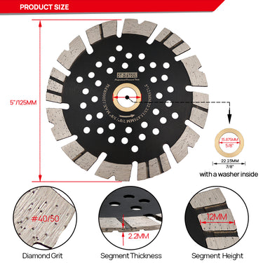 DT-DIATOOL  Dry Saw Blades V-tooth Corrugated Multi-hole 1/2/3/5/10pcs 125mm Granite Concrete Masonry Cutting Disc