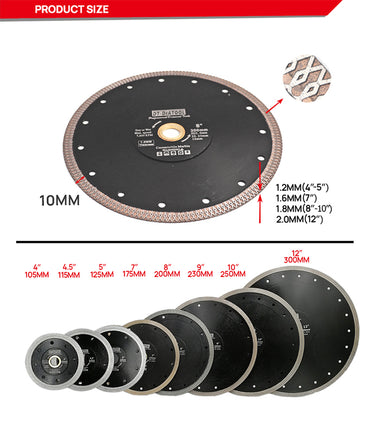 DT-DIATOOL Diamond Superthin X Mesh turbo Rim Saw Blades for Porcelain Ceramic Tile Marble Dia 4''/4.5''/5''/7''/8''/9''/10''/12''