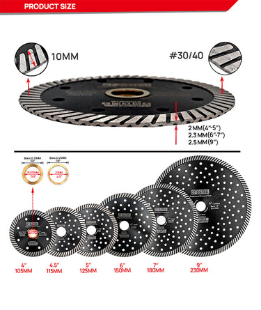 DT-DIATOOL Diamond Hot Pressed Narrow Turbo Blade with Multi Holes for Cutting Granite Marble Concrete Masonry Diameter 4''/4.5''/5''/6''/7''/9''