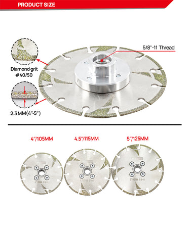 DT-DIATOOL Electroplated Reinforced Diamond Cutting Disc with 5/8-11 or M14 Flange for Marble Granite 4''/4.5''/5''
