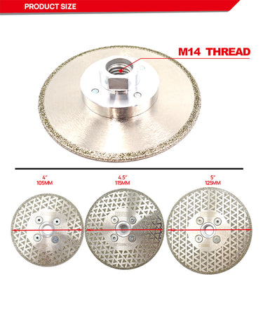DT-DIATOOL Diamond Cutting and Grinding Discs Single Side Coated Electroplated with M14 Thread Dia 4''/4.5''/5'' for Grinding Marble